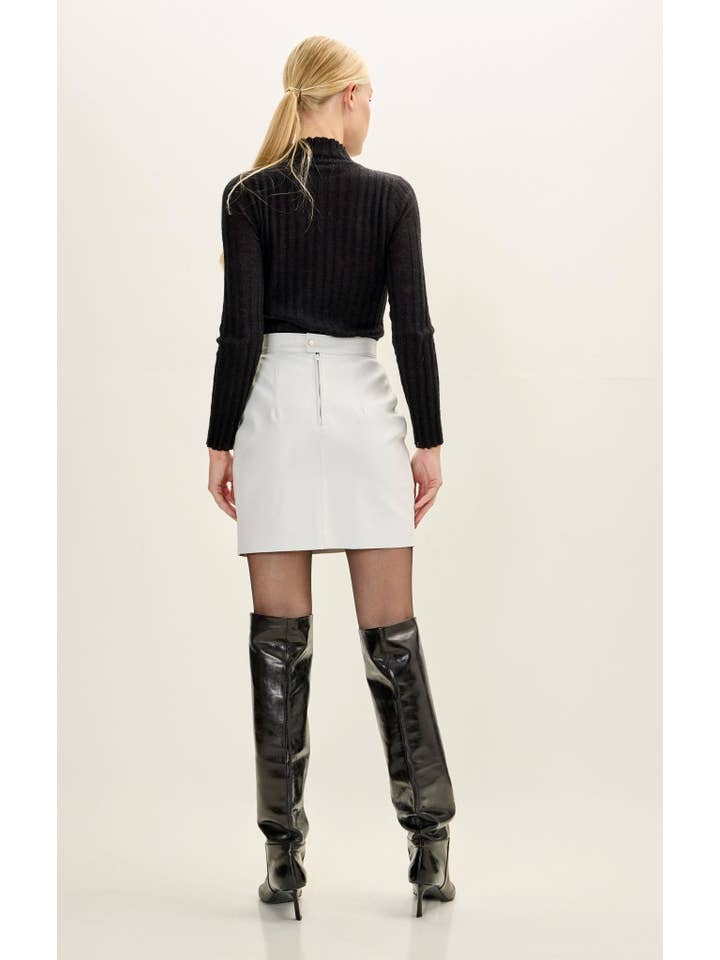 Women’s Lambskin Leather Zippered Slit Mini Skirt - White for wholesale on Faire