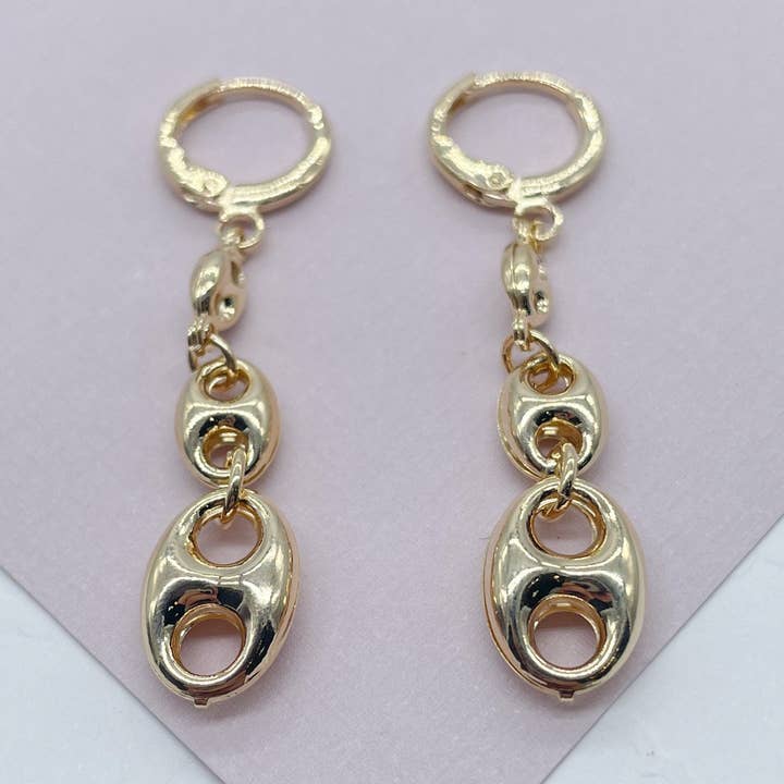 Brincos Pendentes com Três Elos Marinheiro em 18k GF por atacado de Milie