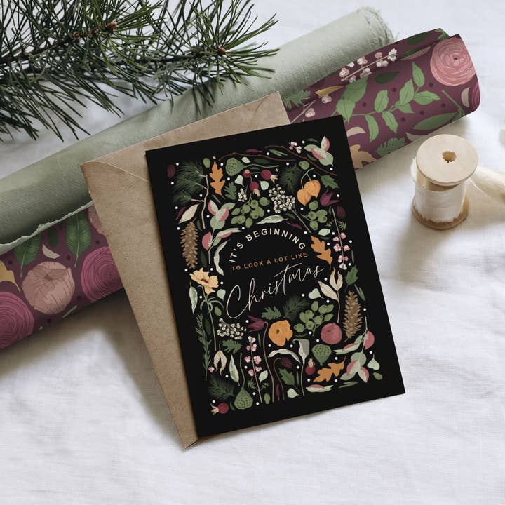 Wildwood Paper – wholesale Christmas card – It's Beginning To Look Like Christmas Pack of 5 Floral Cards2
