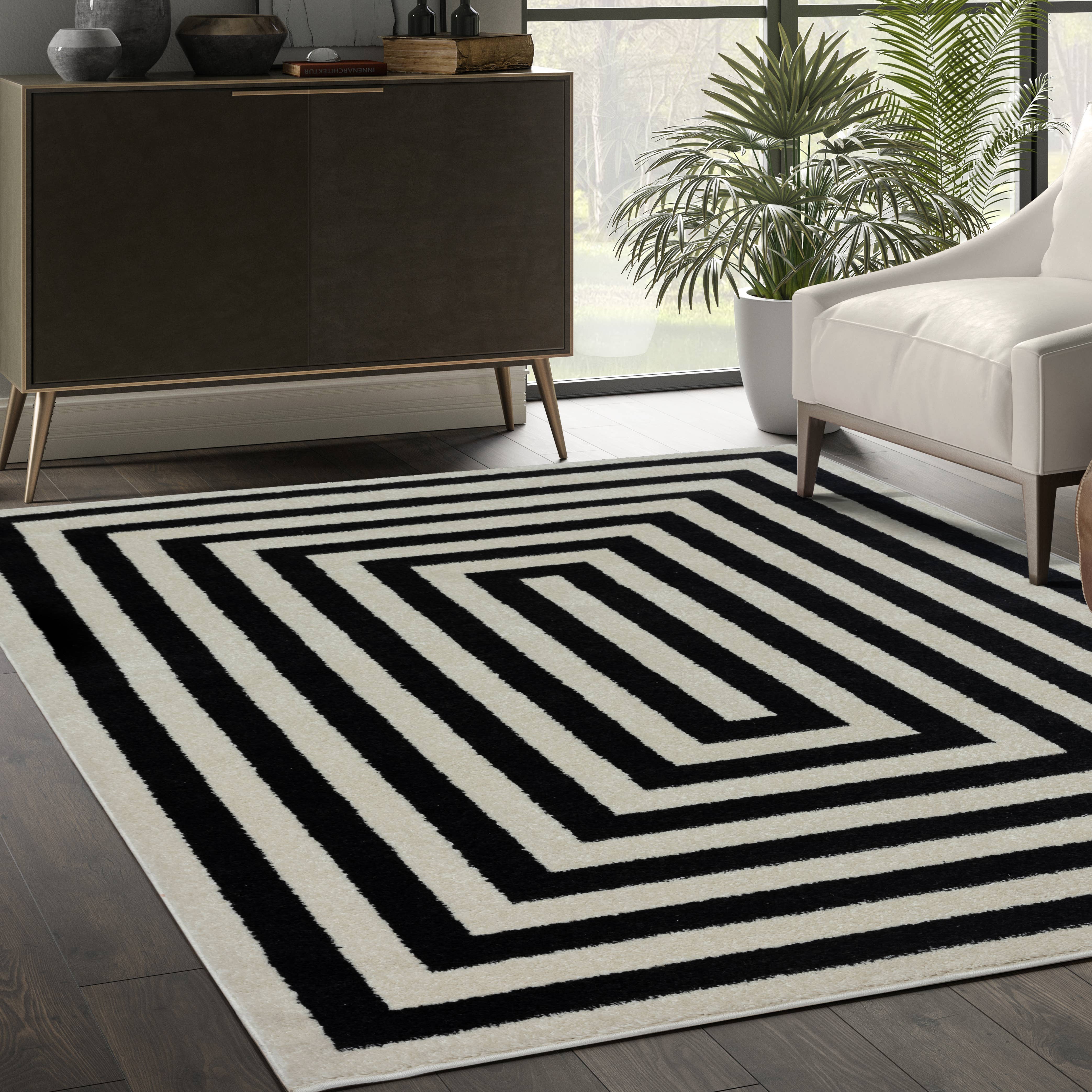 Abani Rugs - Wholesale Area Rug - Abani Casa CAS120A -  Contemporary Black & Ivory Rectangular2