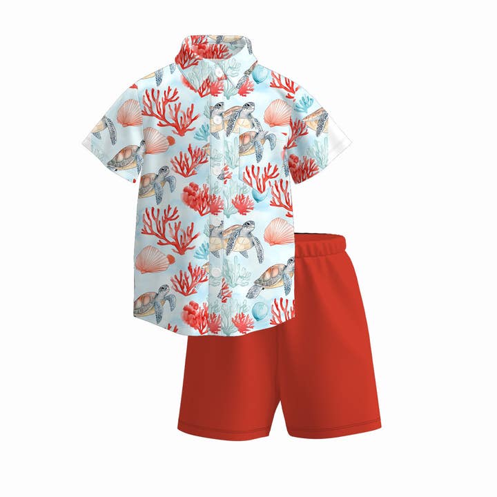 Auraquise - Wholesale Top & Short Set - Kids - Boys Summer Sea Crab Bus Polo Shirt Short Set