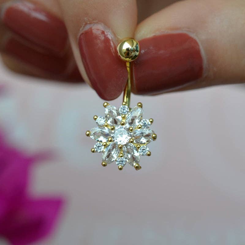 StockJWL - Wholesale Belly Ring - Lotus Flower Navel Piercing, Belly Button Ring, Belly Button Piercing, Curved Barbell, Belly Piercing, Belly Bar, Belly Ring, Purple3