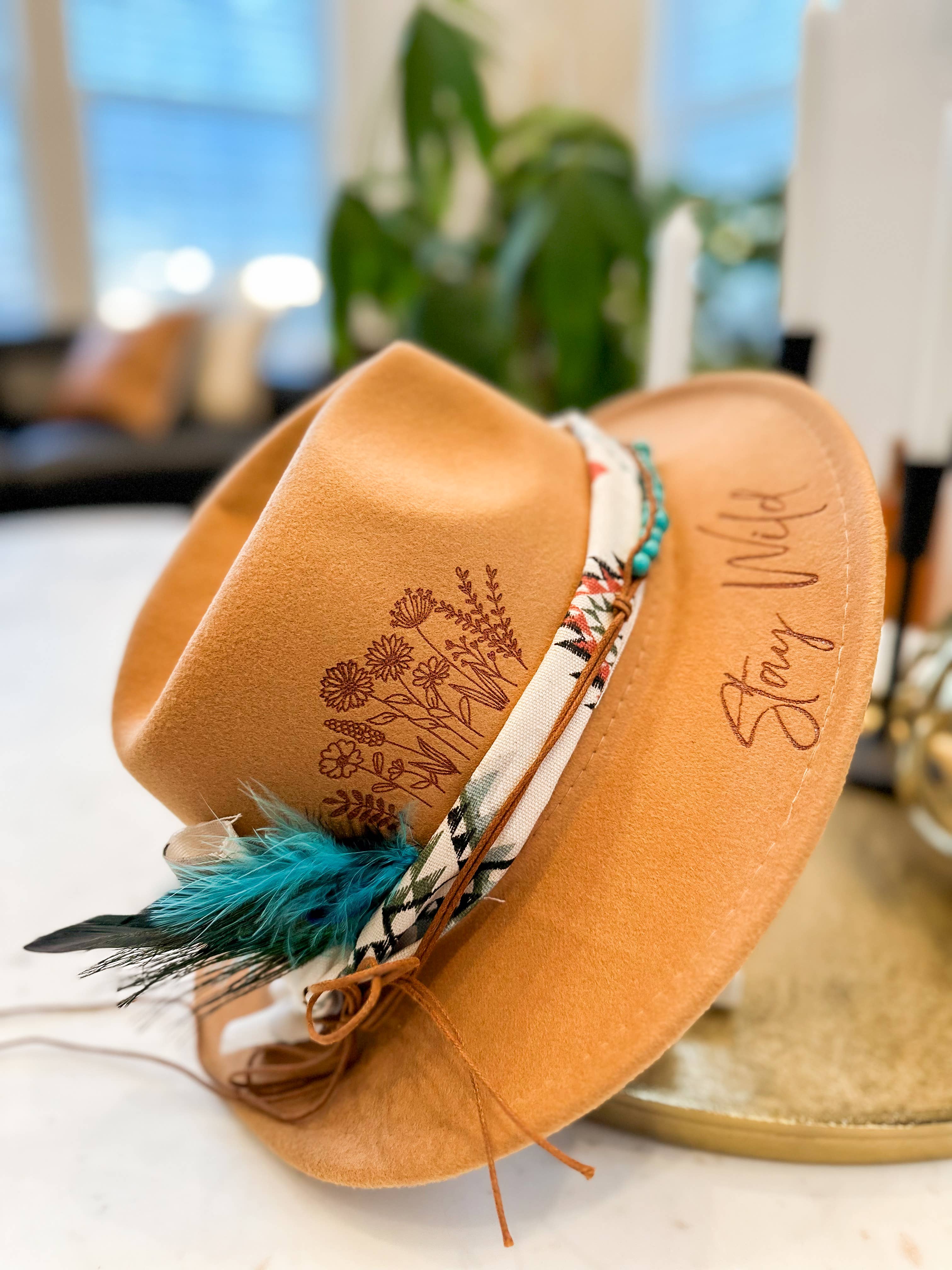 Wholesale Wild Flower Burnt Hat Stay Wild Cowboy Hat Fedora for