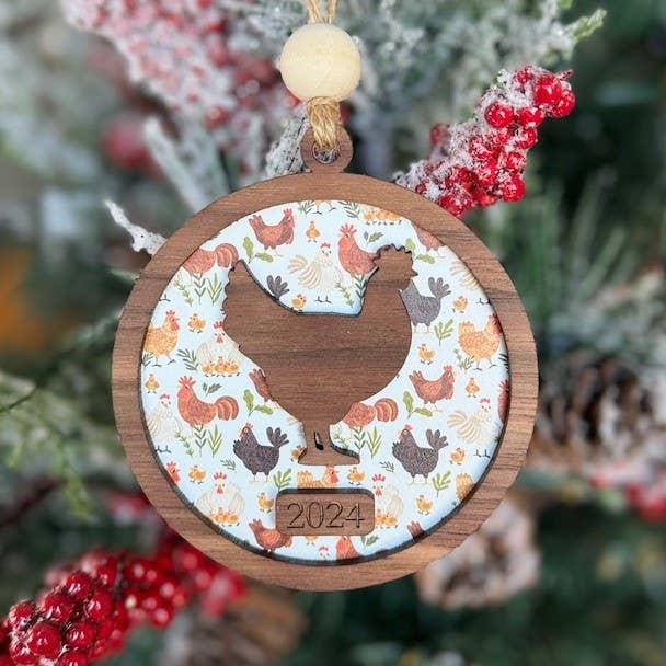 SHY Designs, LLC - Wholesale Ornament - Chicken Christmas Ornament - Farm Theme Tree Ornament
