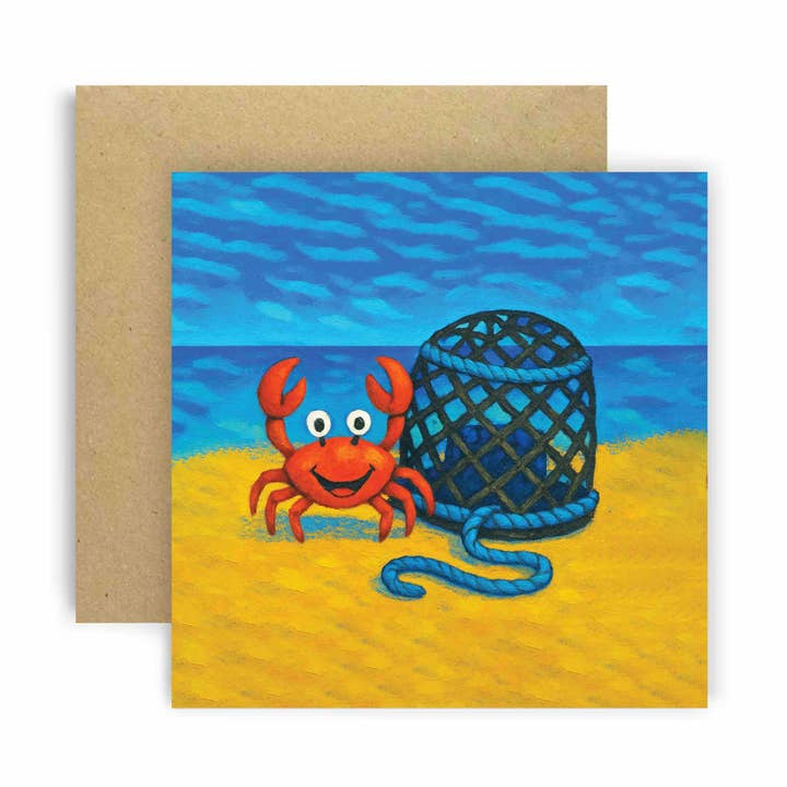 Tenby Crabs and Pots Coastal Greetings Card for wholesale by Huxters