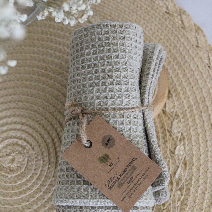 Me Mother Earth - Vente Essuie-mains - Lot de 2 serviettes à main en coton gaufré5