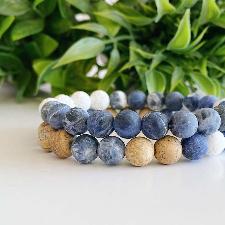 REMOVED BRAND – wholesale Pärlarmband – Sodalit+ Jasper pärlstav diffusor armband - 8 MM Set1