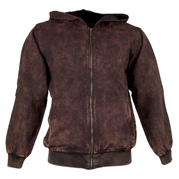 Giacca con cappuccio marrone effetto acid wash Geometria Sacra per la vendita all'ingrosso da parte di Tribal Trade GmbH