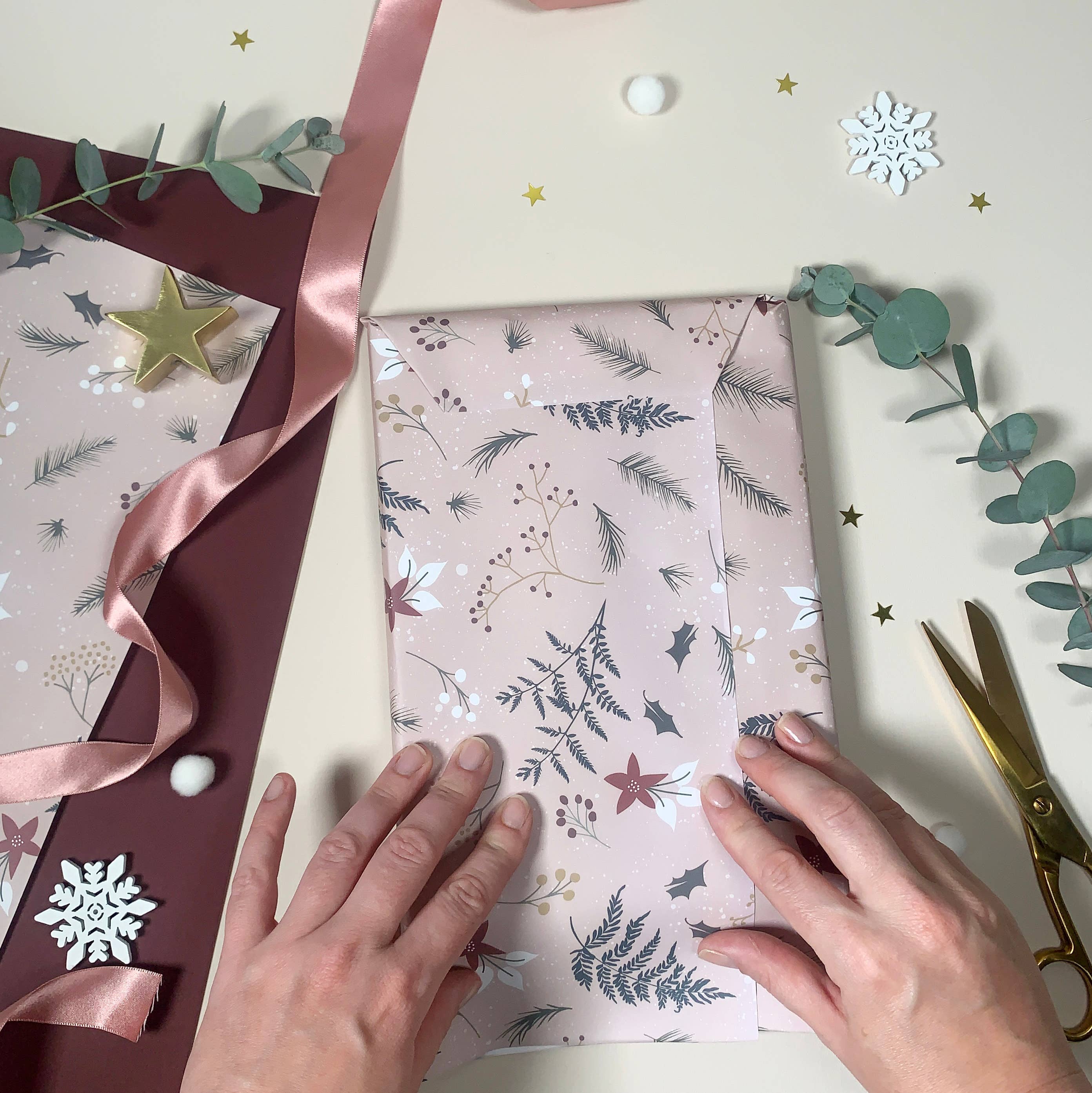 Pixel & Bloom - Wholesale Flat Wrap - Christmas Wrapping Paper / Gift Wrap - Berry & Bright Blush1