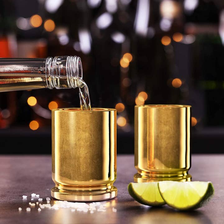 Old Southern Brass - Wholesale Shot Glass - 50 Caliber Brass Ceramic Shot Glasses - Set of 2