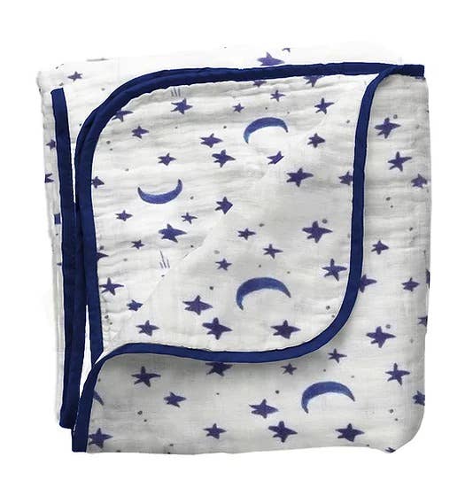 Bear's Little Fish – wholesale Filtar – Barn och baby – Tjock bambu Muslin filt (4 lager, lätt täcke) Midnatt2