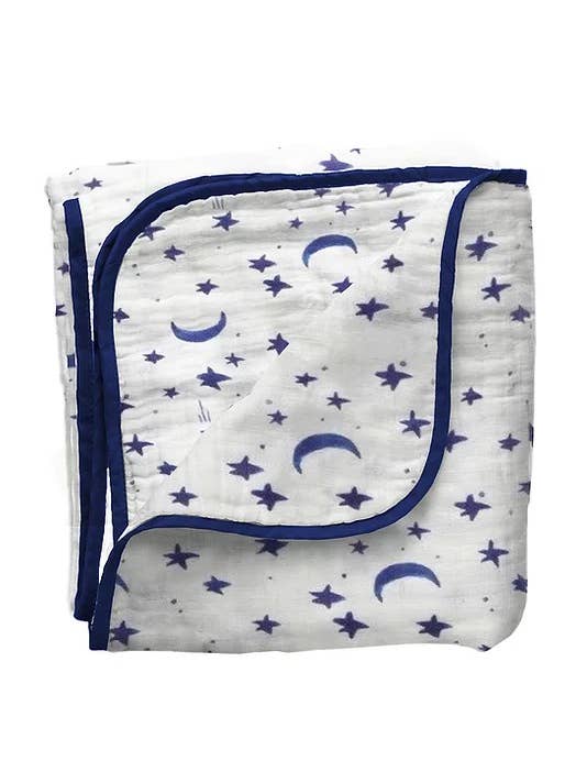 Bear's Little Fish – wholesale Filtar – Barn och baby – Tjock bambu Muslin filt (4 lager, lätt täcke) Midnatt2