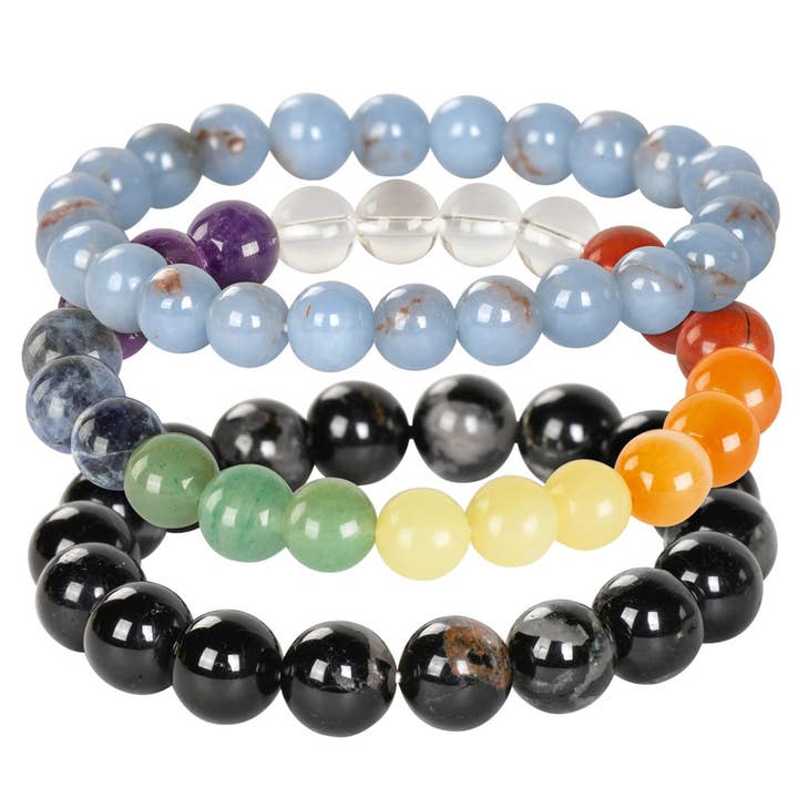 Benjamin International - Wholesale Beaded Bracelet - 8mm Crystal Gemstone Energy Bead Stretch Bracelets