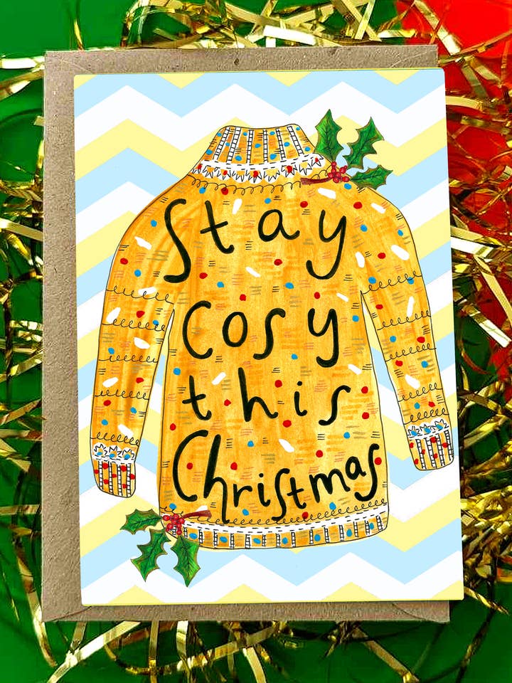 Stay Cosy This Christmas! Card PACK OF 6 for wholesale by Claire Barclay Draws