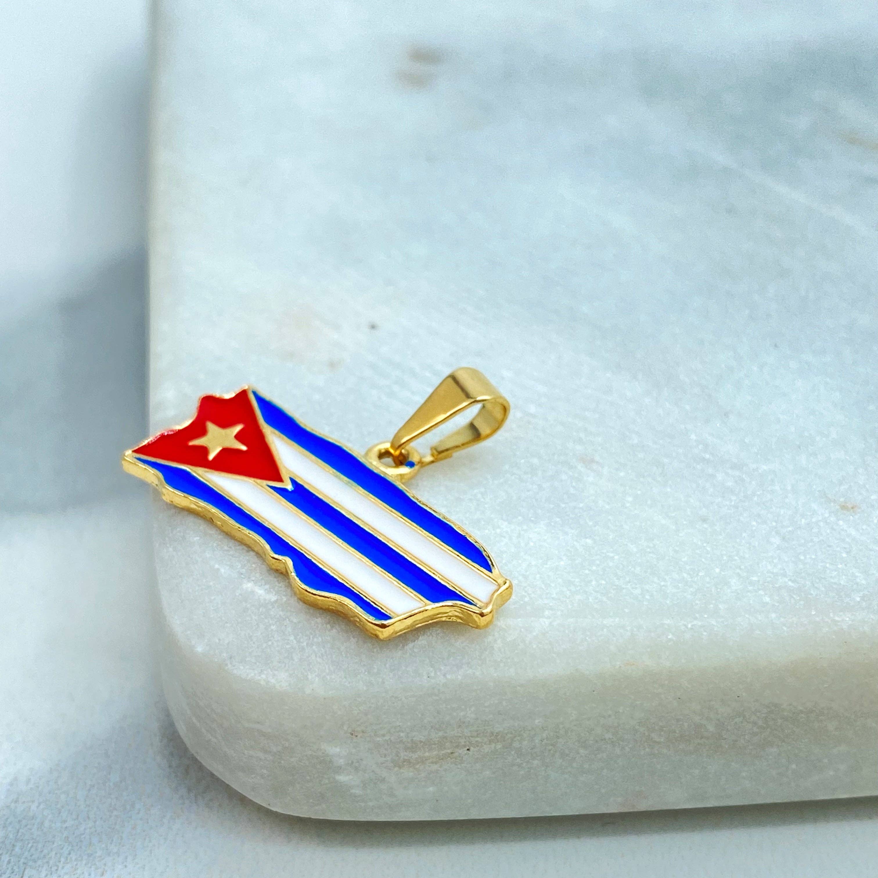 Luxus Accessories - Wholesale Individual Charm/Pendant - 18k Gold Filled Multicolor Enamel Cuban Flag Pendant, Cuban Flag Charm, Bandera de Cuba, Patriot Cuba Flag Pendant8