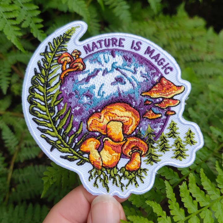 Crafted from Scratch - Wholesale Patch - Nature is Magic -Embroidered Patch- Mushroom Moon PNW Forest0