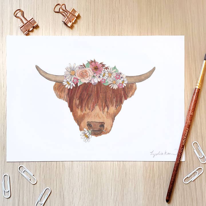 Highland Coo Kunstdruck für den Großhandel von The Curious Cactus