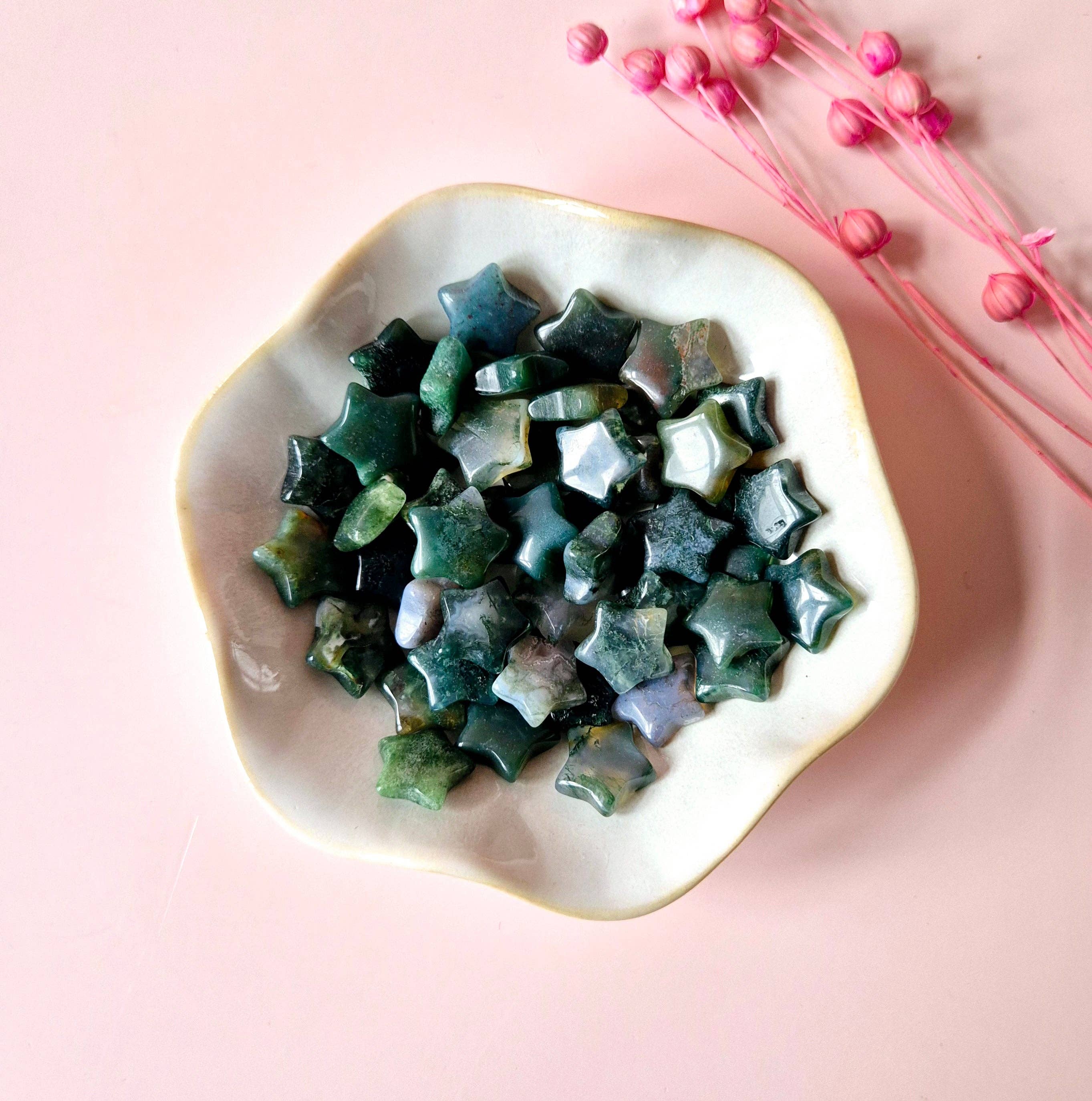 Moonlight Gemstones - Vente Pierre et cristal de spiritualité - Mini étoile en agate mousse 1,5 cm idéale pour confettis de cristal