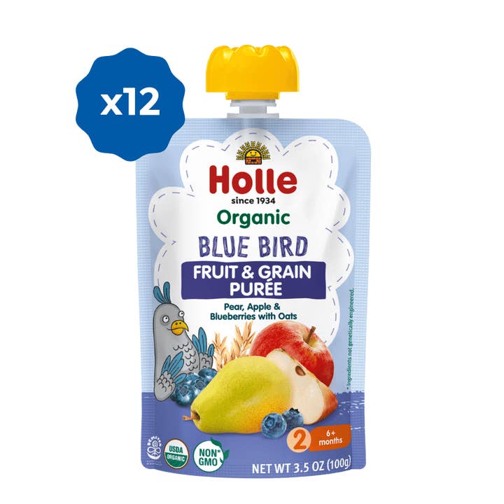 Holle USA - Wholesale Baby Food - Holle Baby Food Pouches - Organic Fruit & Grain Puree - Blue Bird