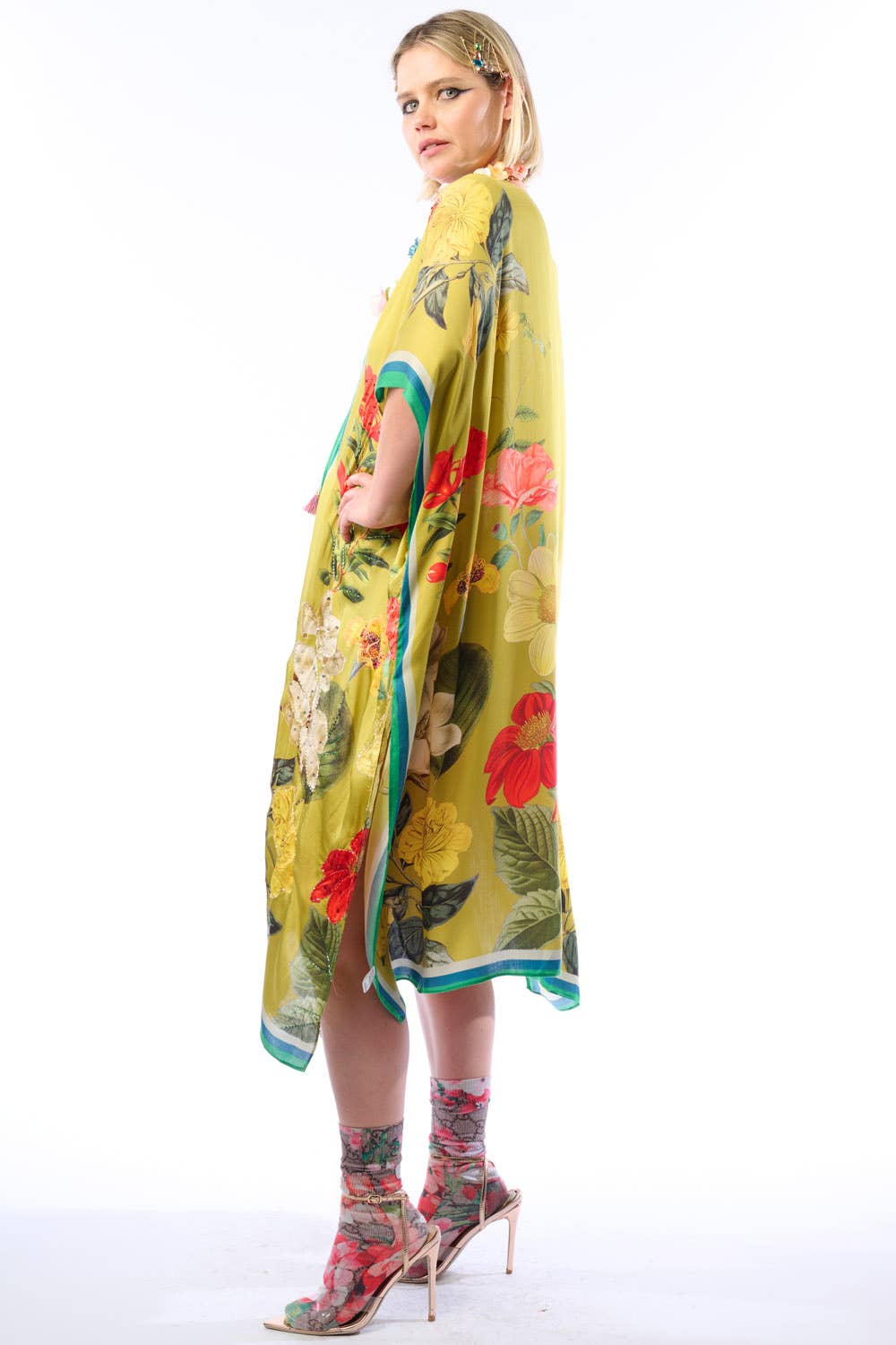 Olive Floral French Riviera Hand-Beaded Kimono / Topper for wholesale on Faire10