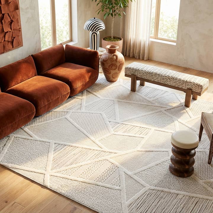 Marrakech Geometric Abstract Cream Beige Indoor Area Rug for wholesale by Koshani
