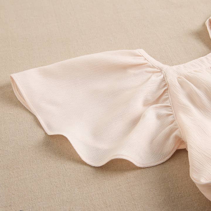 Beige Chiffon Girl's Dress with Short Flared Sleeves for wholesale on Faire4