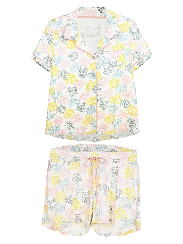 Pink Coral Reef Notch Collar Short PJ Set for wholesale on Faire
