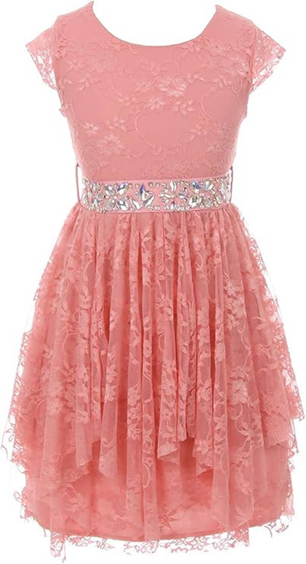 iGirlDress - Wholesale Dress - Kids - Girls Floral Lace Dress with Cubic Belt, Holiday Size 2-143
