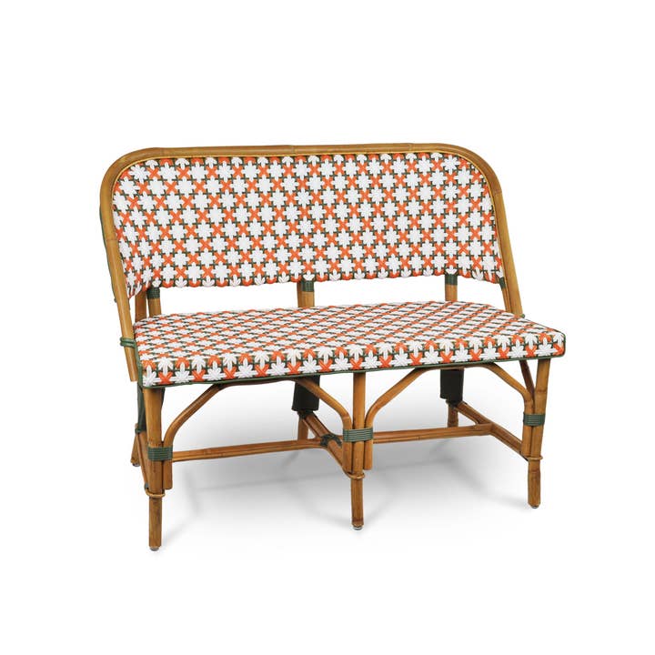 Banquette/Banc en rotin Lyon French Bistro, 2 places, Fleurs - Blanc/Orange/Vert pour la vente par BONNECAZE