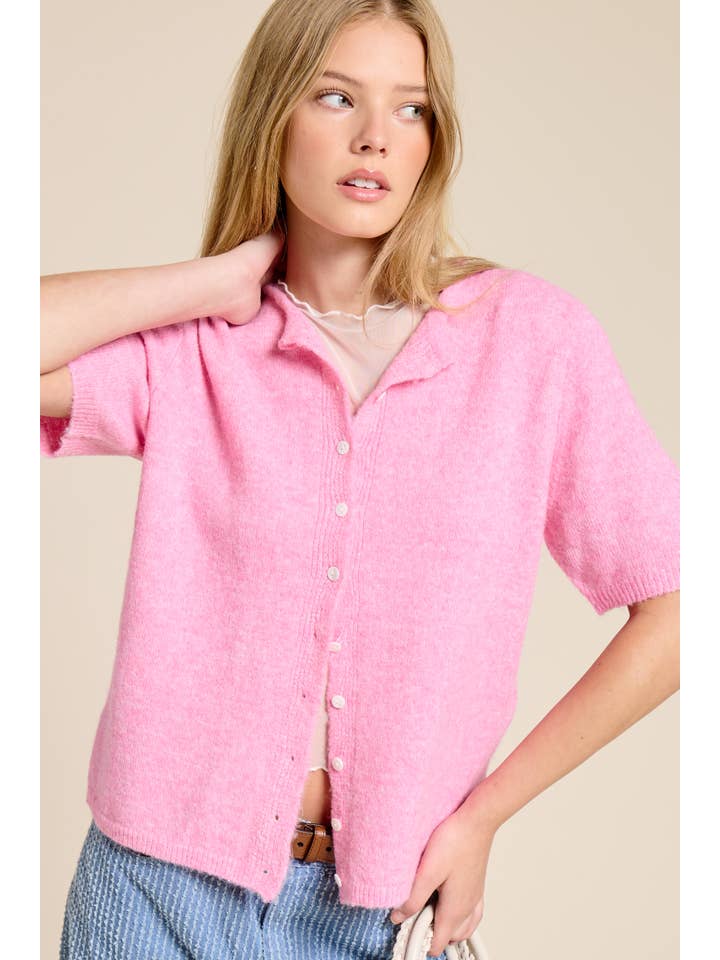 Mimosa - Wholesale Cardigan - Women's - Short Sleeve Button Down Cardigan Top1