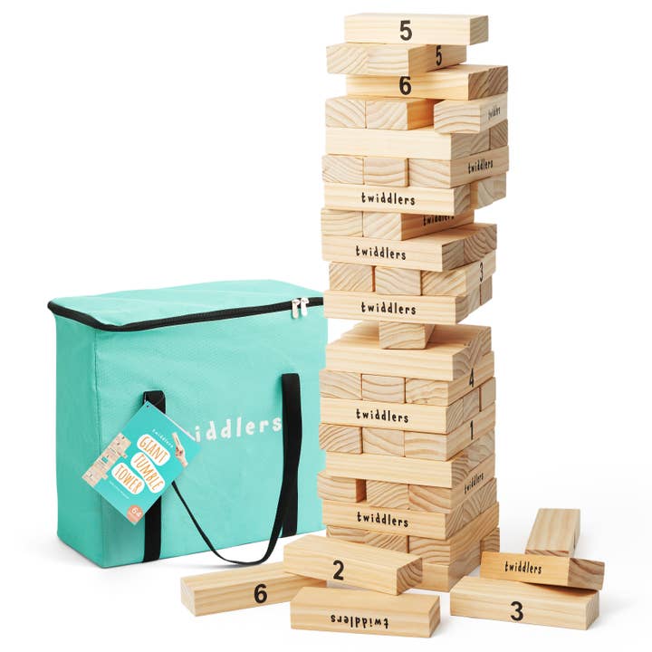 The Twiddlers - Wholesale Stacking Game - Large Tumble Tower Garden Lawn Game, 64 Wooden Blocks, 4ft
