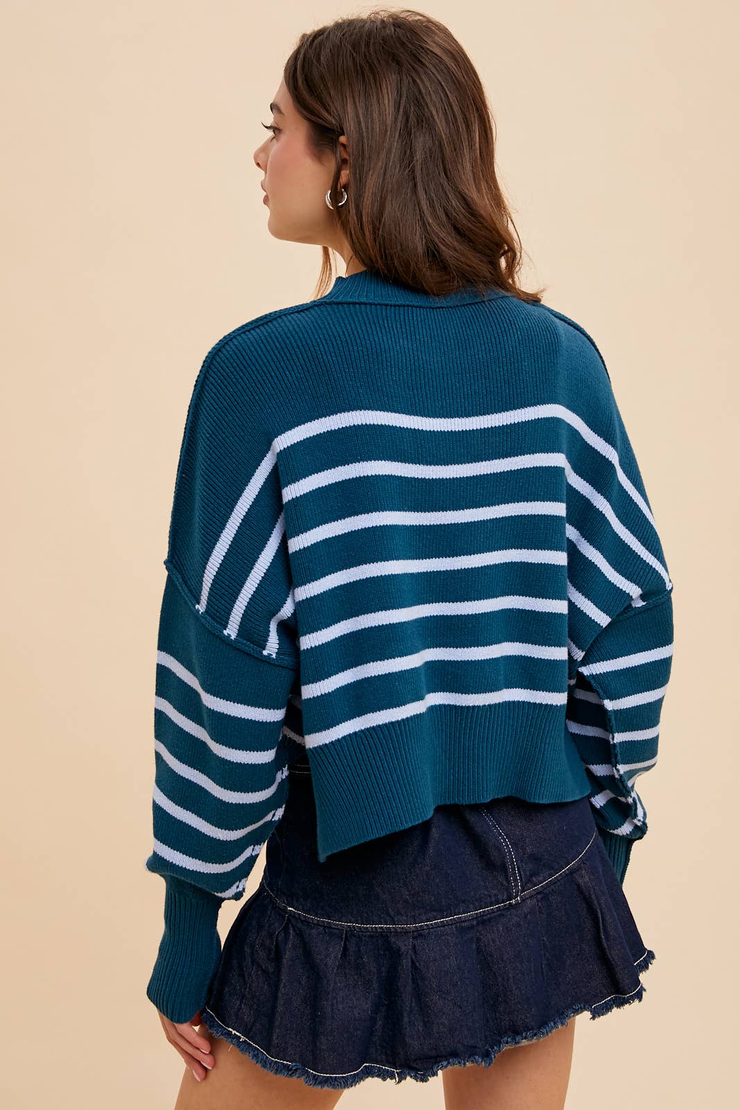 In Loom - Vente Pull en maille – femme - Pull rayé court à col montant1