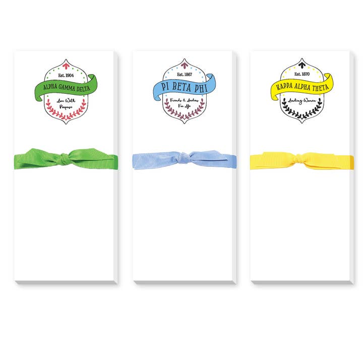 SORORITY GREEK SKINNIE CREST NOTEPAD for wholesale by Donovan Designs