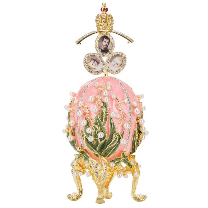 danila-souvenirs - Wholesale Decorative Tabletop Object - Faberge Lilies of the Valley Egg with photo frames pink