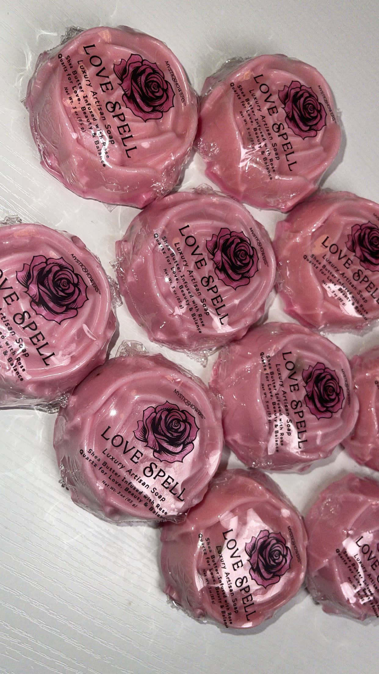 Mystic Showers - Wholesale Bar Soap - Handmade Rose Soaps with Rose Quartz Crystal Inside8