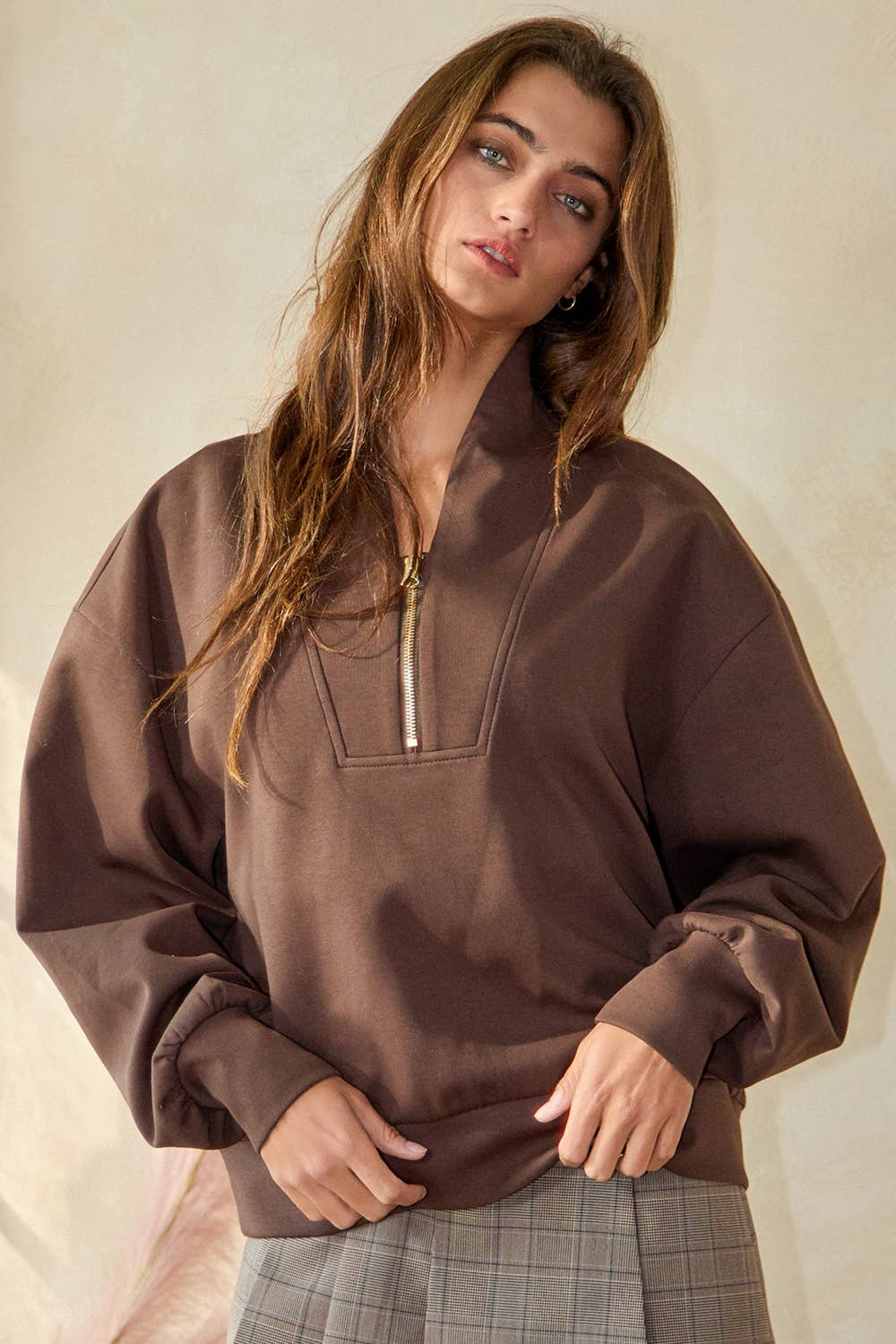 BUCKETLIST INC - Wholesale Sweatshirt - Women's - IT2154 Half Zip-up Scuba Sweatshirts81