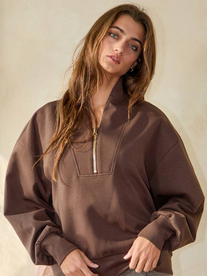 BUCKETLIST - Wholesale Sweatshirt – Women's - IT2154 Half Zip-up Scuba Sweatshirts3