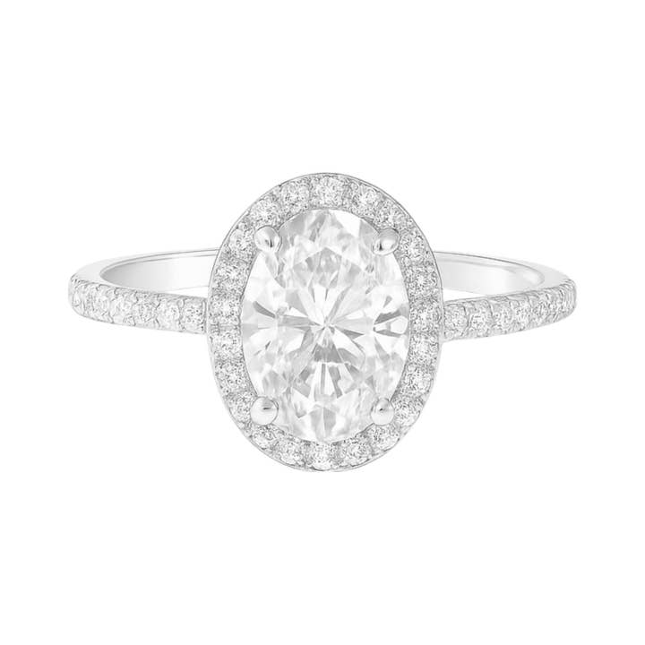 Sterling Silver Oval 6MM*8MM 1.5CT Moissanite W/ Halo Ring for wholesale by Atlanta Jewelers Supply
