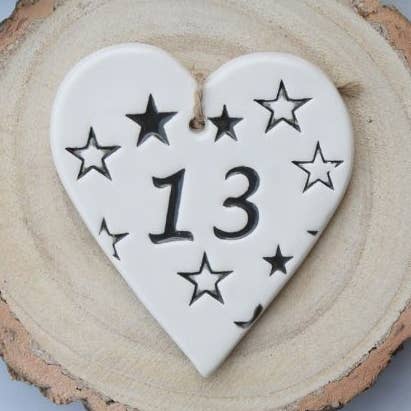Birthday - 13 Birthday 'Stars' - Handmade ceramic heart for wholesale by Broadlands Pottery