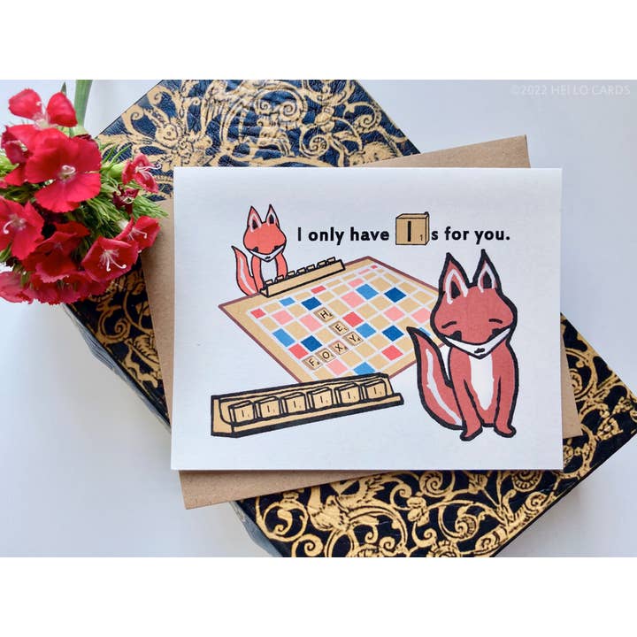 "Foxy Wordsmith" Scrabble Fox Love Card for wholesale by HEI LO CARDS