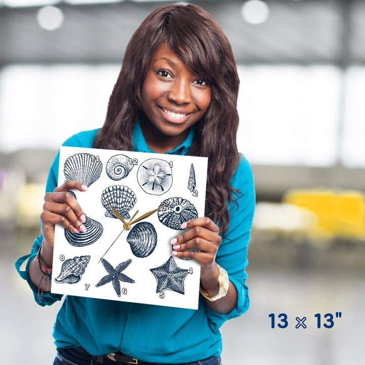 3dRose - Wholesale Wall Clock - 3dRose, Blue Sea Shells Nautical beach theme ocean art, Wall Clock