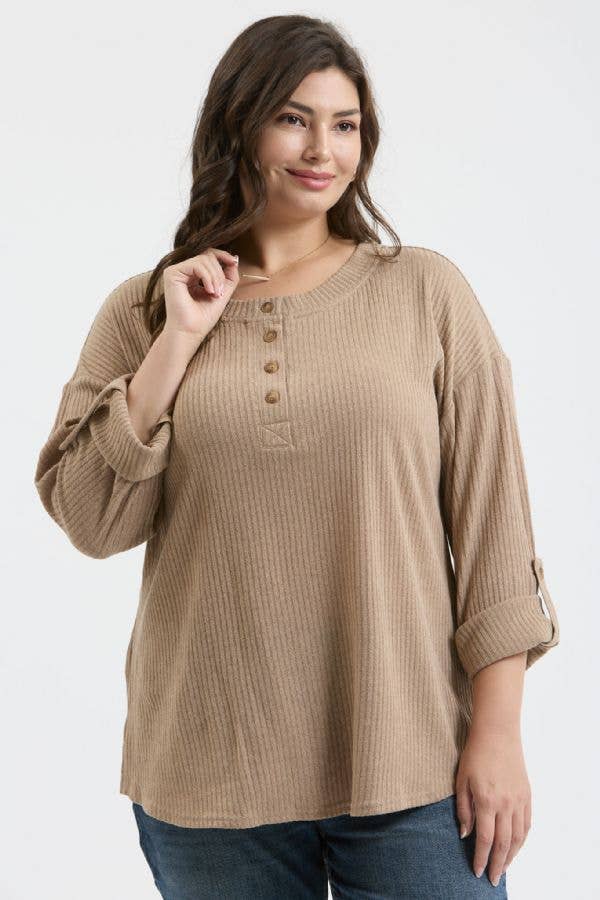 Blu Pepper - Wholesale Knit Top - Women's - PLUS 3/4 TAB SLEEVE HENLEY KNIT TOP3