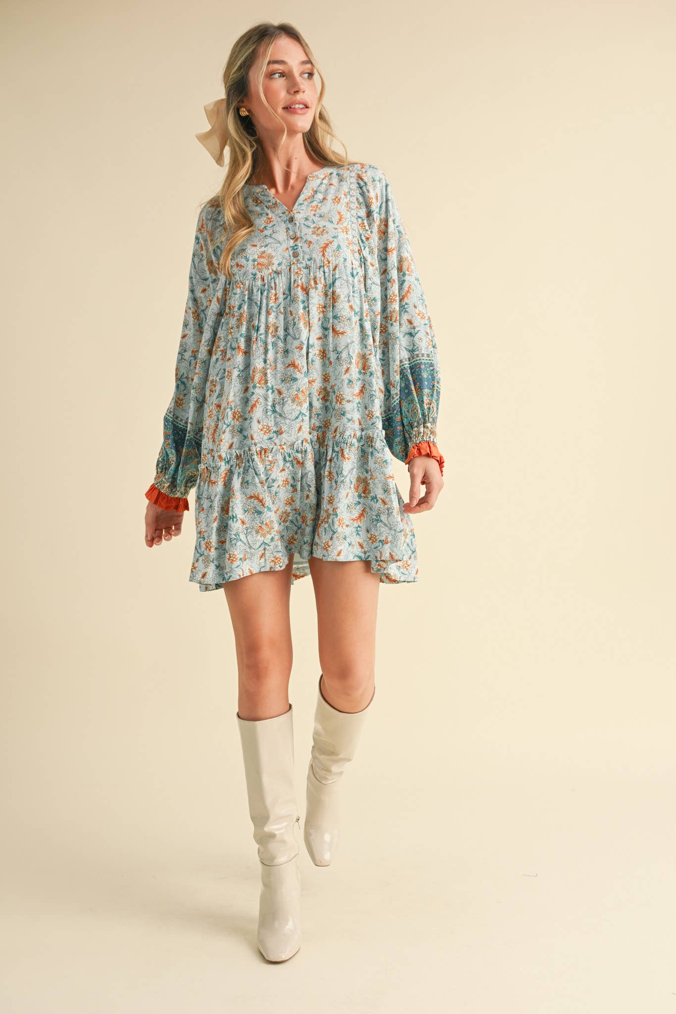 &MERCI - Wholesale Dress - Women's - EXCLUSIVE PRINT PUFF SLEEVE TIERED BABYDOLL DRESS MDR34901