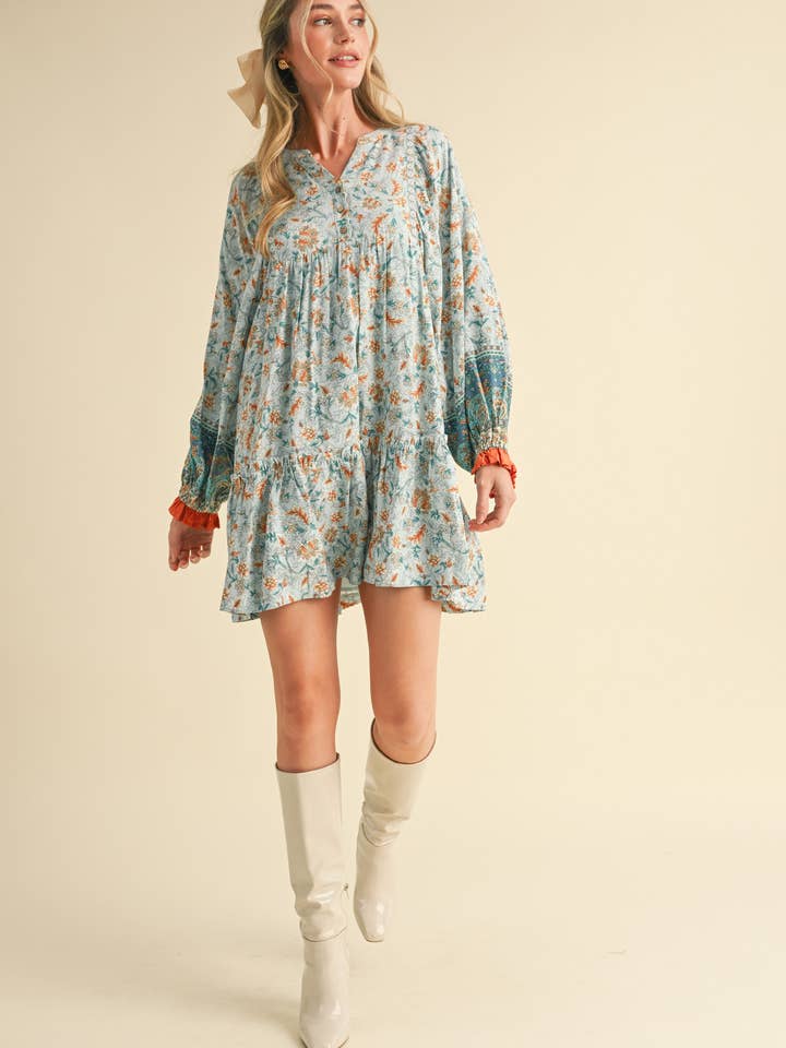 &MERCI - Wholesale Dress - Women's - EXCLUSIVE PRINT PUFF SLEEVE TIERED BABYDOLL DRESS MDR34901