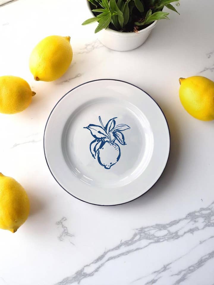 Lemons are a vibe, enamel plate for wholesale by Sovende Bjorn
