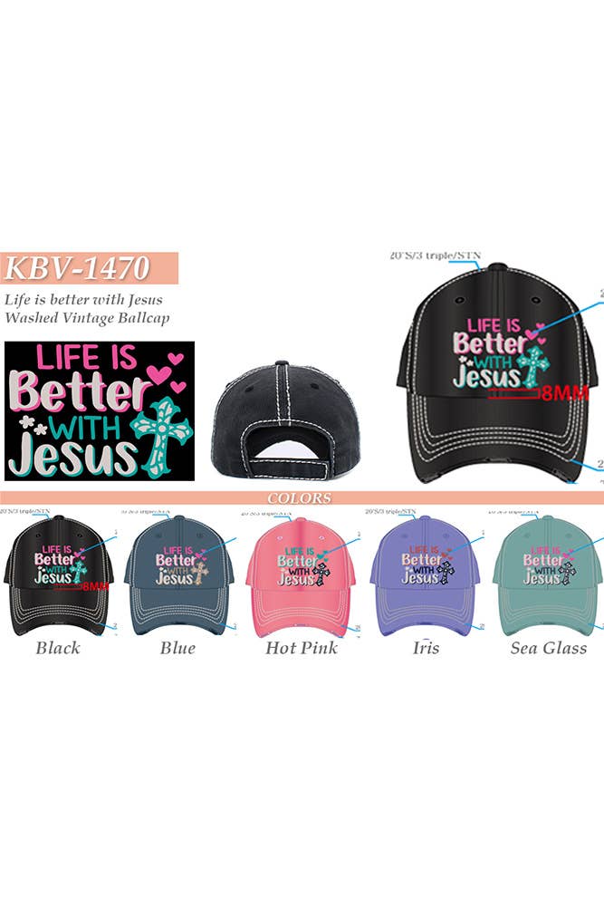 Hana - Wholesale Honkbalpet - Dames - HET LEVEN IS BETER MET JESUS Washed Vintage balpet7