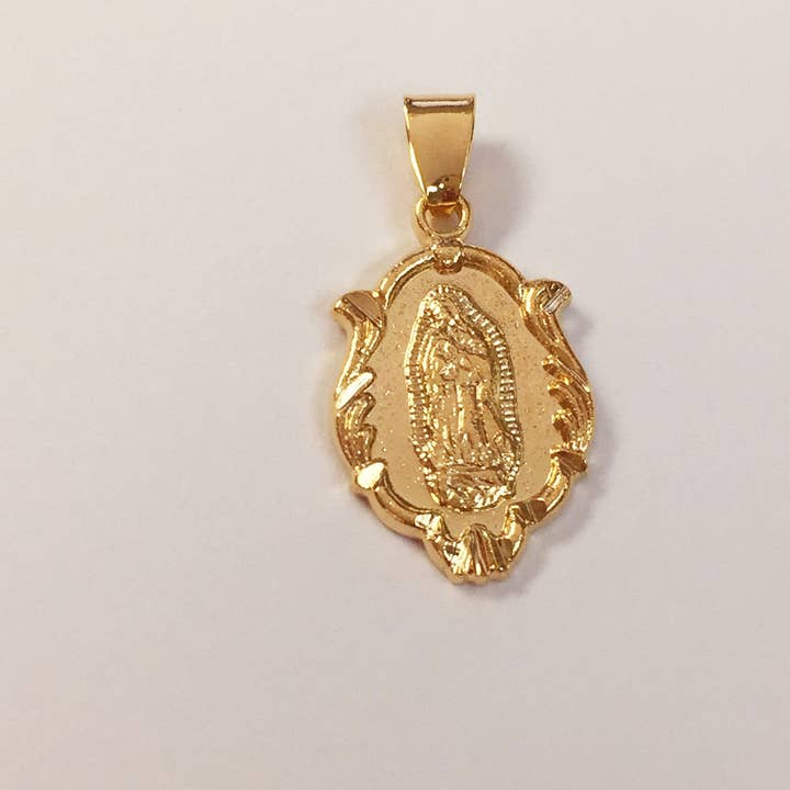 The Bead Bazaar - Wholesale Individual Charm/Pendant - 18K Gold Filled Guadalupe Religious Medal Pendant For Necklace, Virgen De Guadalupe, Our Lady of Guadalupe Religious Charm, Catholic Charms
