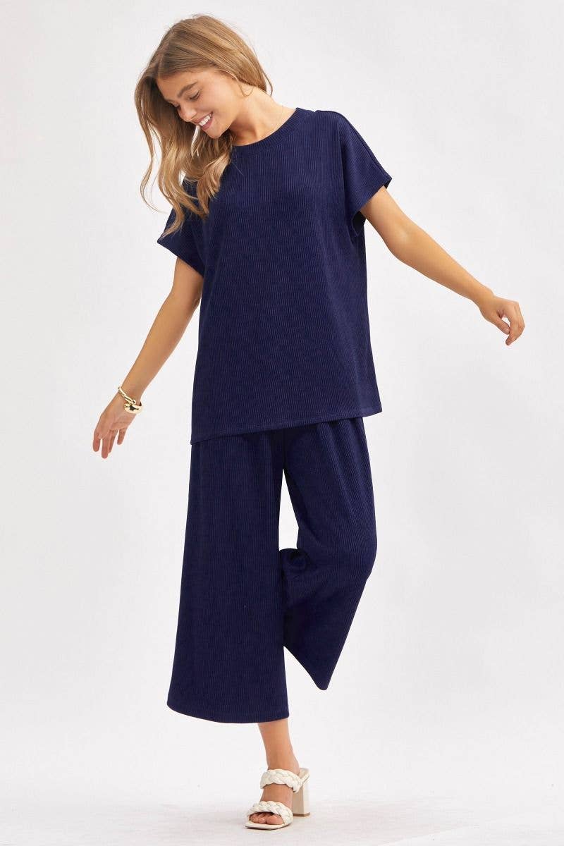 Dear Scarlett - Vendita all'ingrosso Completo top e pantaloni (NON loungewear) - Donna - Top Solido + Pantaloni a Gamba Larga TRVSET-PALMBEACH3