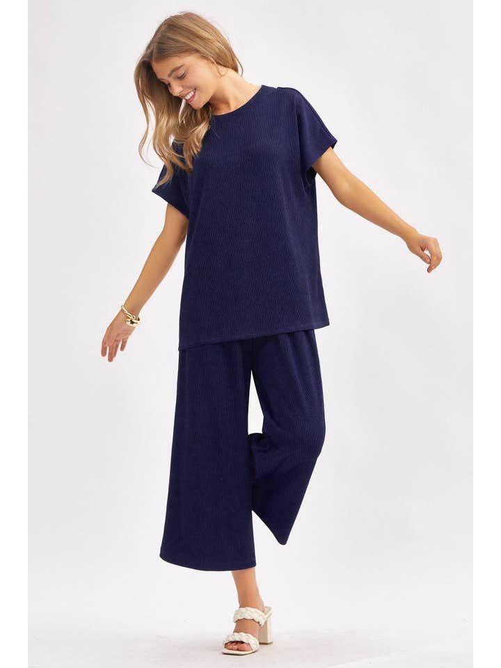 Dear Scarlett - Vendita all'ingrosso Completo top e pantaloni (NON loungewear) - Donna - Top Solido + Pantaloni a Gamba Larga TRVSET-PALMBEACH3