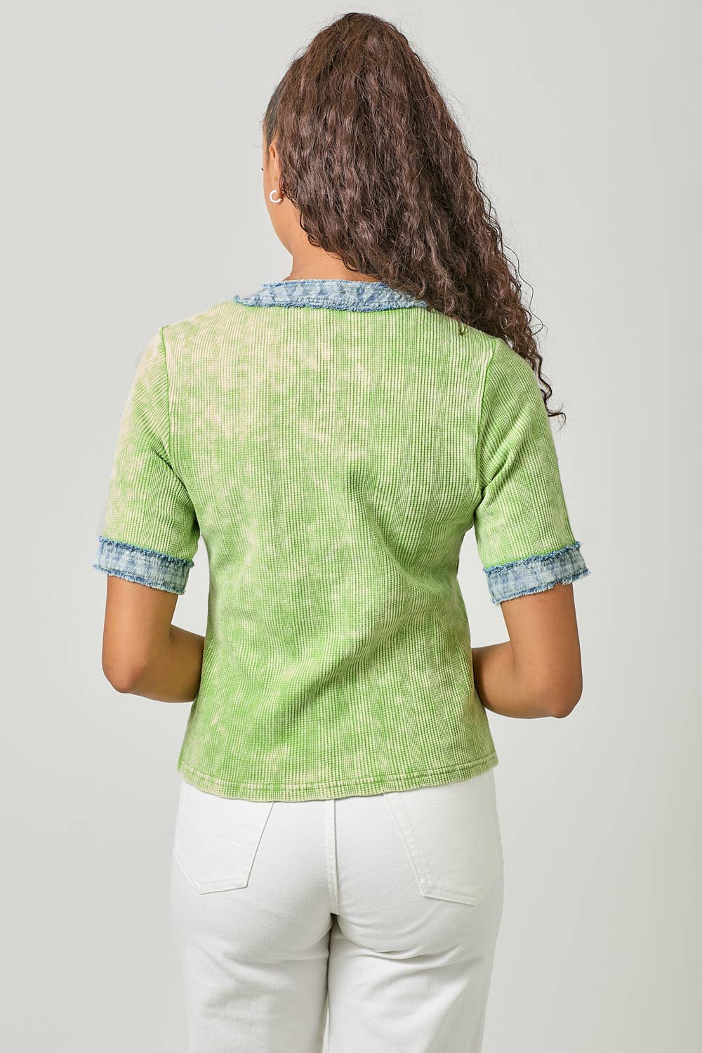 Mystree - Wholesale Blouse - Women's - 60981 Frayed Denim Trim Top 25